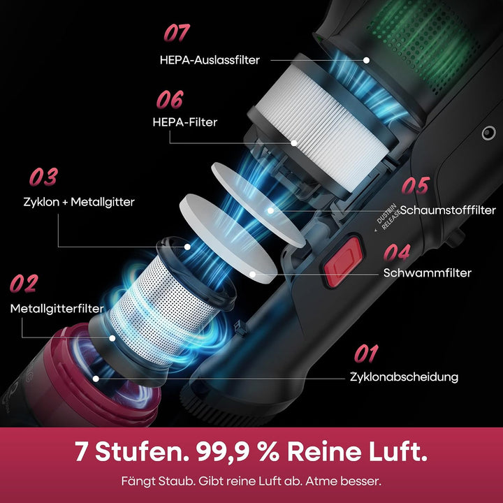 FAMIVAC FV3 Akku Staubsauger mit Knickgelenk-Rohr, 60Kpa &amp; 50Min, Leichter Rosenrot, Rosenrot