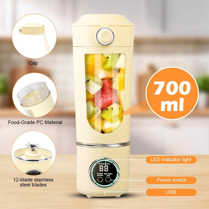 700 ml Tragbarer Mixer, Wiederaufladbarer Kleiner Entsafter, Smoothie Maker mit 12 Rostfreien Klinge