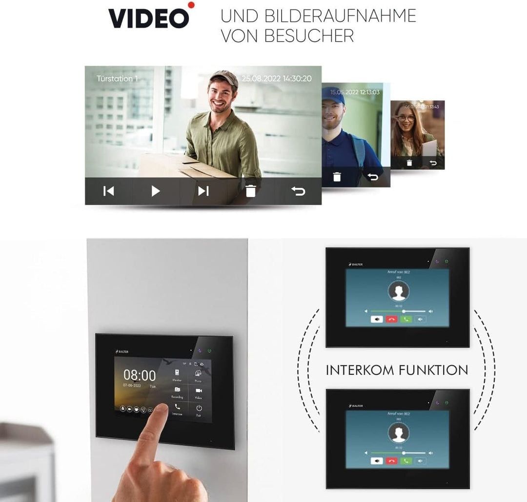 Balter EVO HD Silber/Schwarz Video Türsprechanlage Set für 2 Familienhaus (1x Türstation mit Full HD