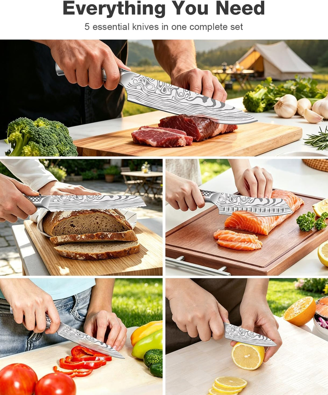 MOSFiATA Messerset Profi Küchenmesser Kochmesser Set mit Tasche &amp; Wetzstahl Messerset 5-tlg, Messers