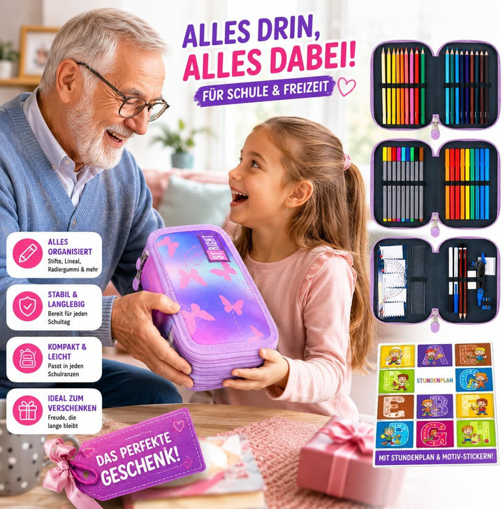 Goldkids - Federmäppchen 3 Fächer - Mäppchen für Mädchen und Jungen - Federmappe 3-Fach Federtasche