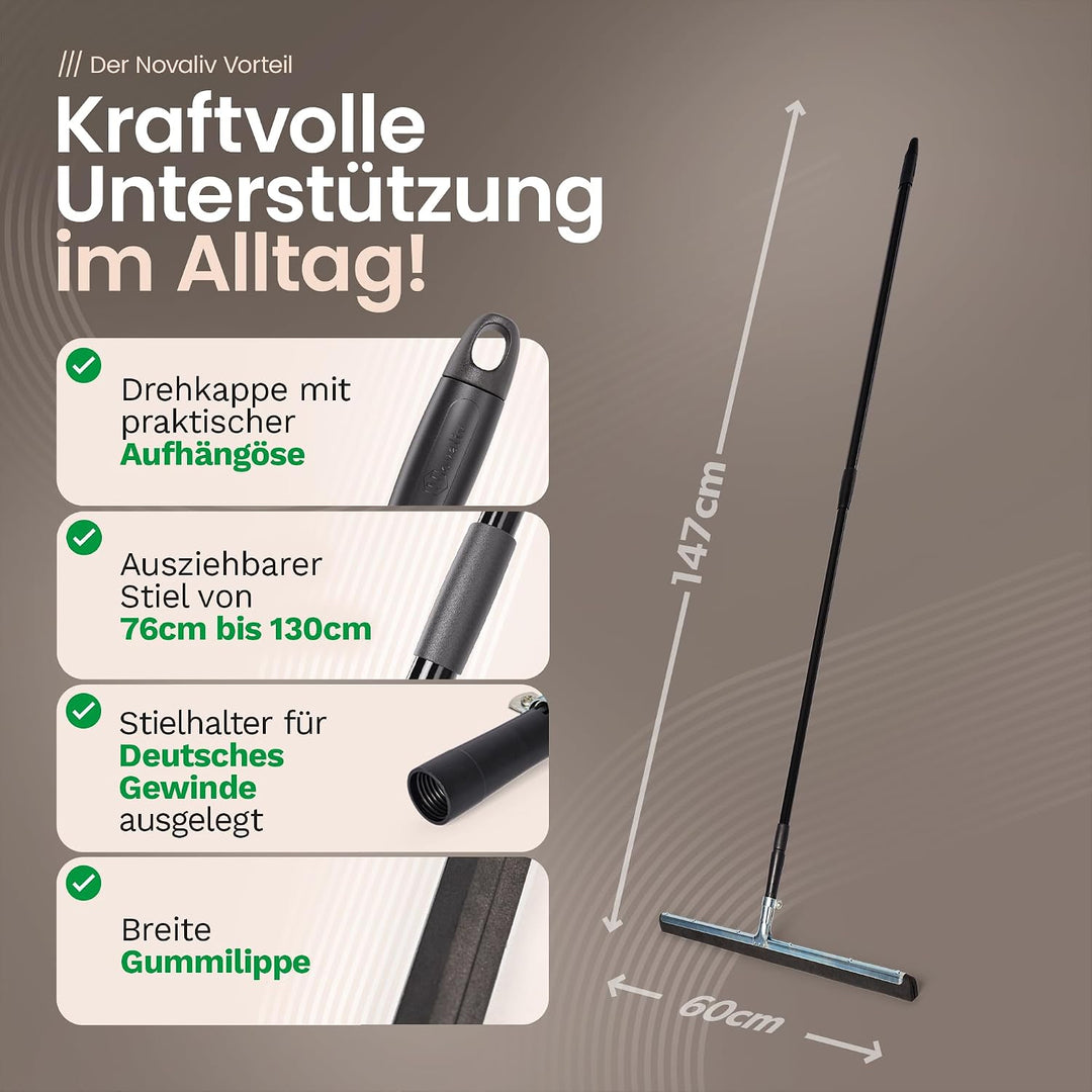 Novatool 4X Duschabzieher Langer Stiel Bodenabzieher Dusche Terasse gross Fensterreiniger mit Telesk