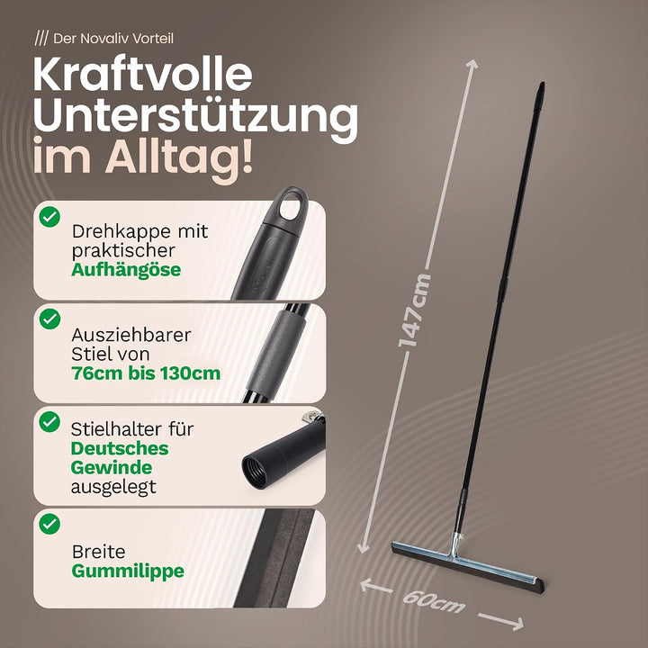 Novatool 4X Duschabzieher Langer Stiel Bodenabzieher Dusche Terasse gross Fensterreiniger mit Telesk