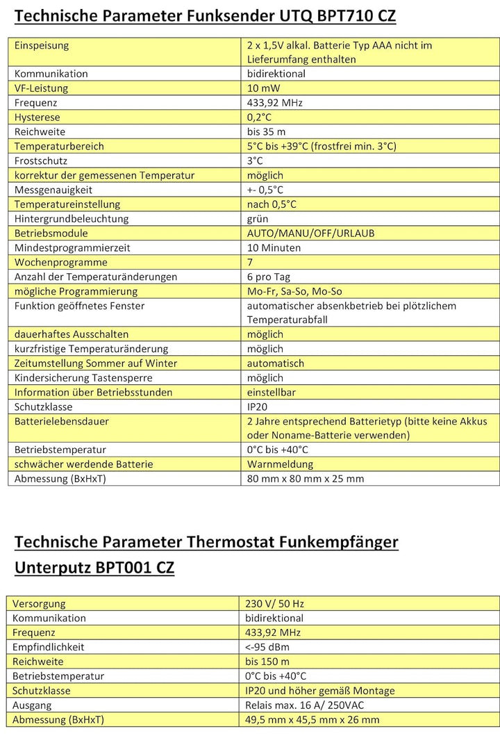 Thermostat Funkset UTQ Festanschluss Unterputz