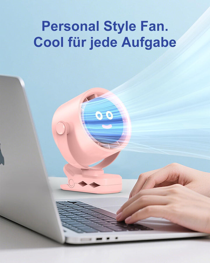 USB-C Ventilator Wiederaufladbar, Kleiner Tischventilator mit Klemme 5 Geschwindigkeiten Tragbarer m
