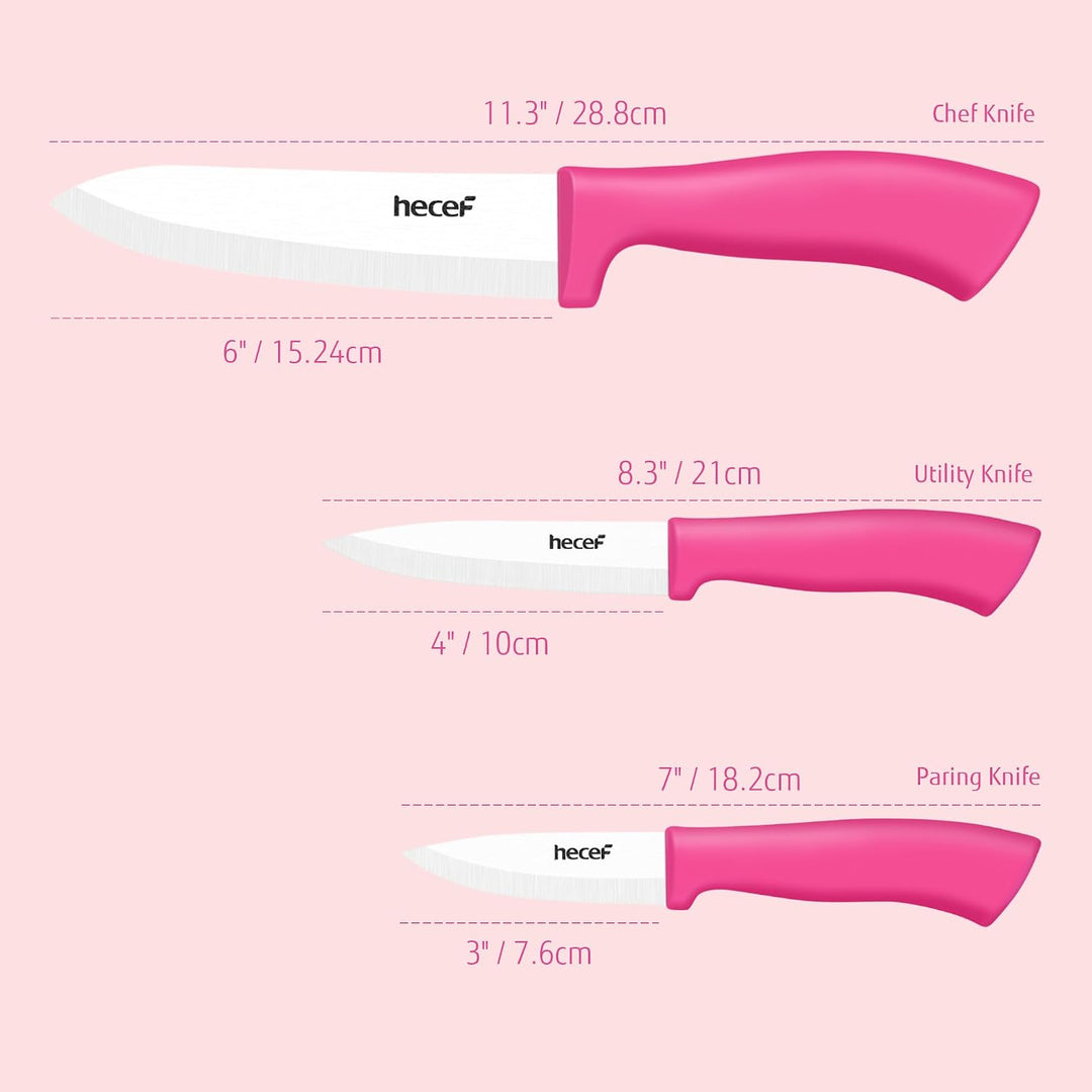 hecef Keramikmesser Set 3-teilig Rosa, Küchenmesser Set mit Schutzscheide, Rosa