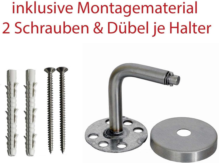 TIBU Handlauf Edelstahl 33,7 mm Geländer 0,3m - 6m, Länge 120 cm, Ende halbrunde Kappe und gewinkelt