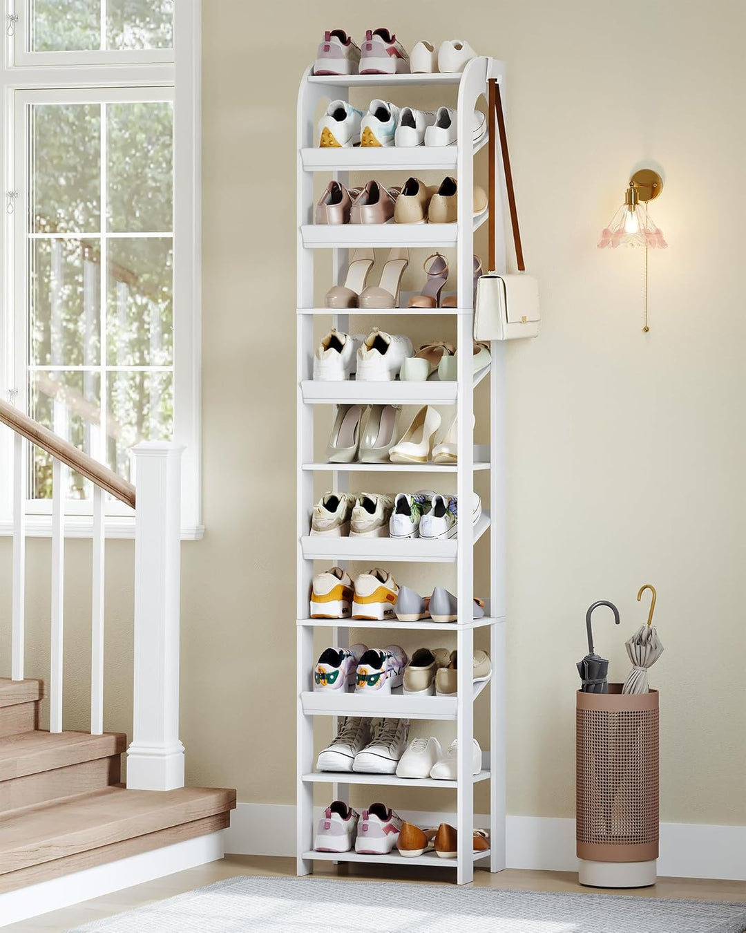 Hzuaneri Vertikales Schuhregal, 11 Ebenen Schmale Schuhregale, Holz-Schuh-Organizer für Schrank, Ein