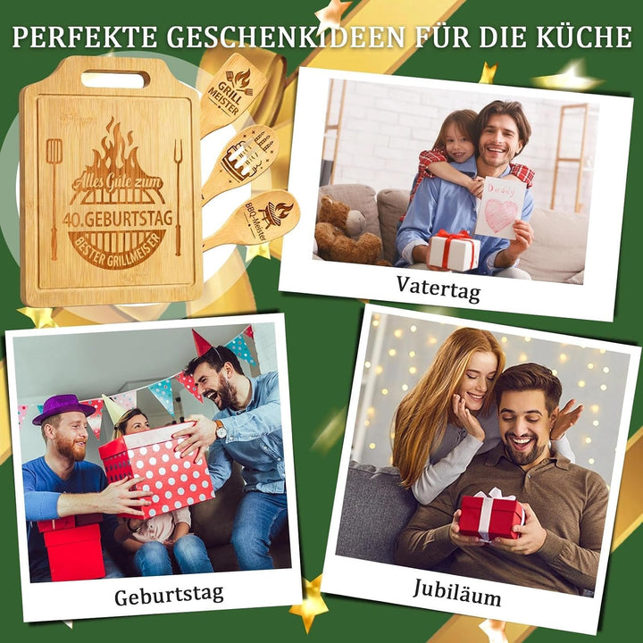 Geschenk 40. Geburtstag Männer - Geschenke zum 40 Geburtstag Mann, Graviertes Bambus Schneidebrett S