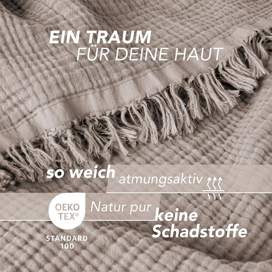 Pure Label 2er Set Musselin Decke 150x200 Taupe aus Baumwolle Taupe 2er Set 150x200 cm, Taupe 2er Se