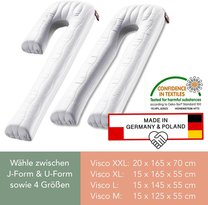 Traumreiter Seitenschläferkissen Visco XXL Professional mit Bezug Grau Deluxe, Hybrid Wendekissen +
