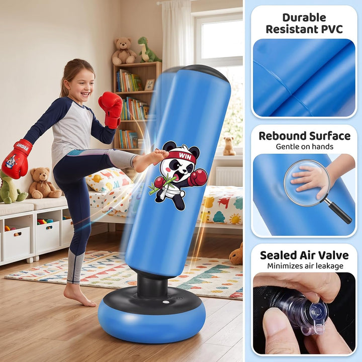 Boxsack für Kinder, Qoosea 130cm Aufblasbarer Boxsack Stehend Standboxsack Blau, Blau