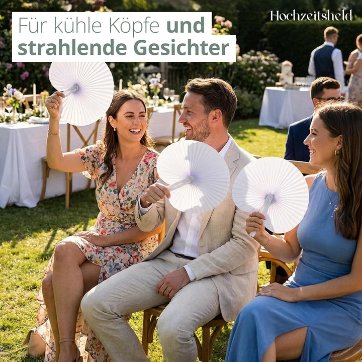 HOCHZEITSHELD Fächer Hochzeit 50 Stück - Faltbare Handfächer zur Erfrischung der Gäste - Papierfäche