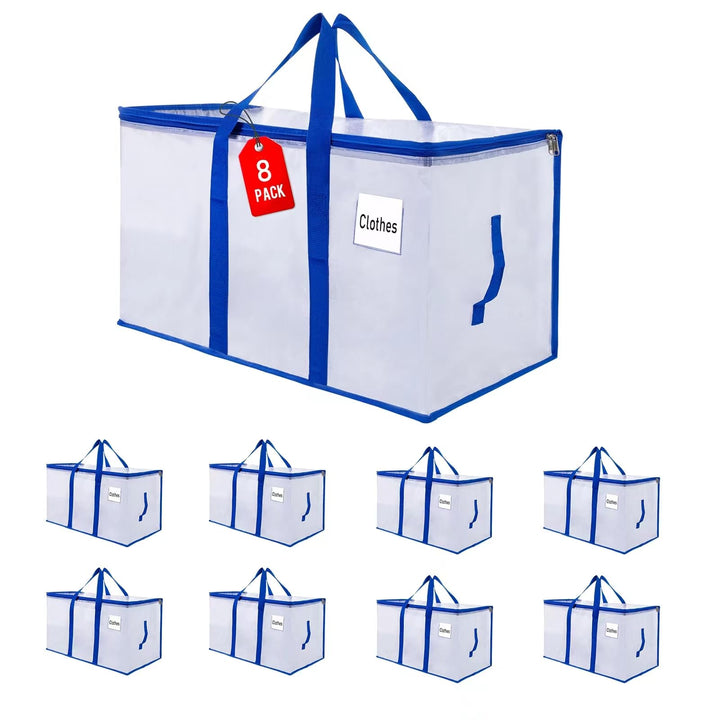 Umzugstaschen 105 L, 8er-Pack Aufbewahrungstaschen mit Reissverschluss, Umzugstaschen Heavy Duty Ext