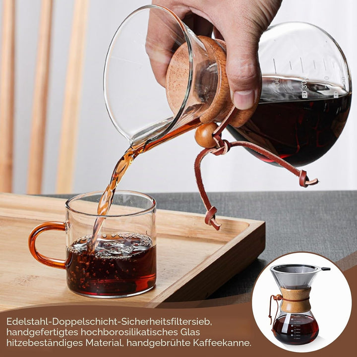 Pour Over Kaffeebereiter, 800 ml Permanentfilter Pour Over Kaffeebereiter, Borosilikat Glaskanne mit