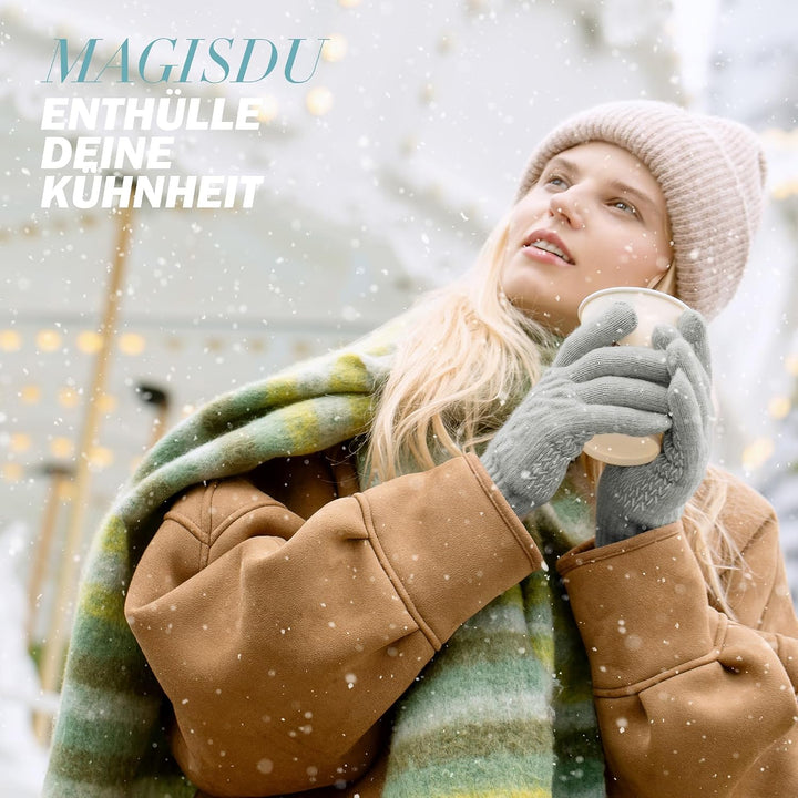 Alpaka Handschuhe Damen Fleece Doppelfutter &amp; Touchscreen - Thermo Winterhandschuhe mit Anti-Rutsch