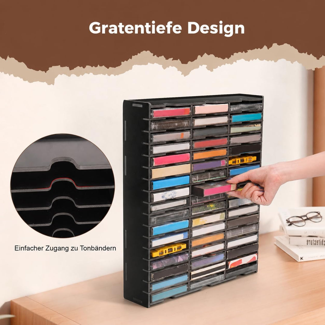 Krafetto Kassettenregal für 51 MC-Kassetten, Sammler-Display, Schwarz Ctr-001-schwarz, Ctr-001-schwa