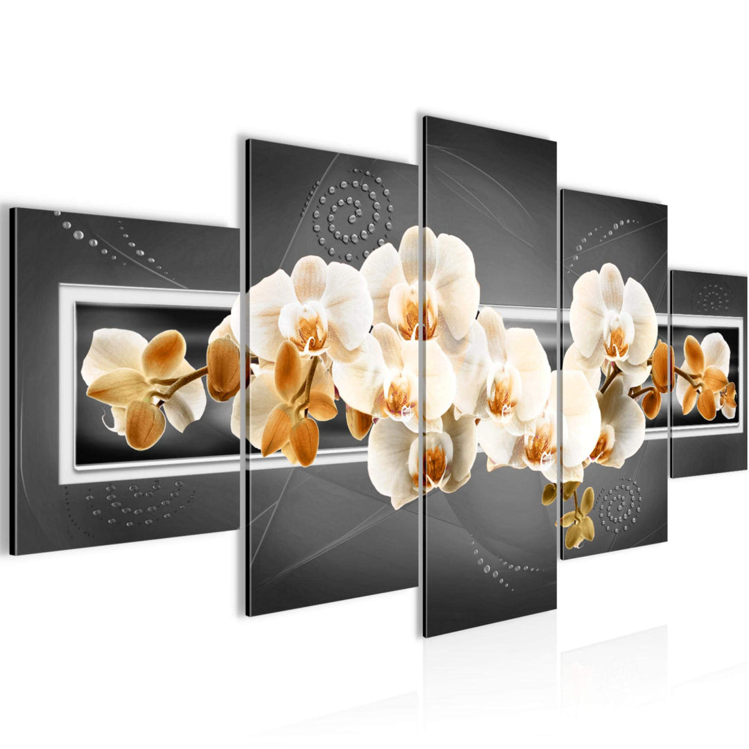 Runa Art Wandbilder Blumen Orchidee 5 Teilig Bild auf Vlies Leinwand Deko Wohnzimmer Abstrakt Grau B