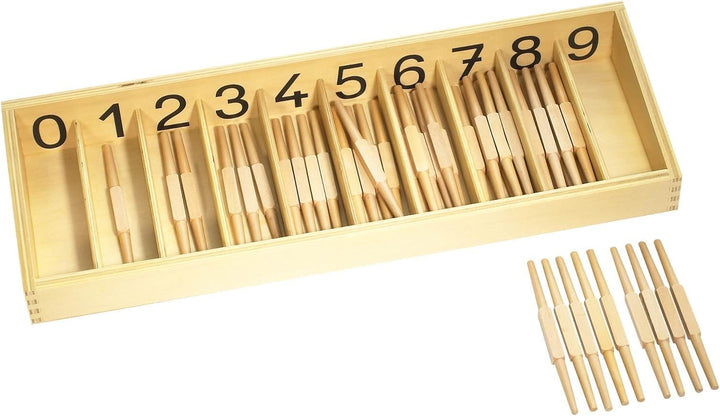 Zahlenverständnis bis 10 lernen und üben mit Montessori-Materialien, Spindelkasten, Ziffern &amp; Chips