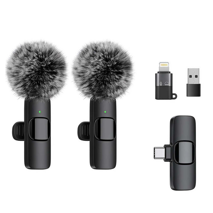 Kabelloses Lavalier Mikrofon für iPhone, Android und PC, Mini Mikrofon mit USB-C &amp; Lightning, 10h Ak