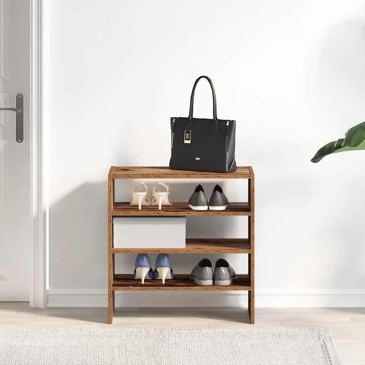 Schuhregal 2er Set aus Altholz-Optik 60x30x30,5 cm stapelbar flexibel für Flur Diele Eingangsbereich