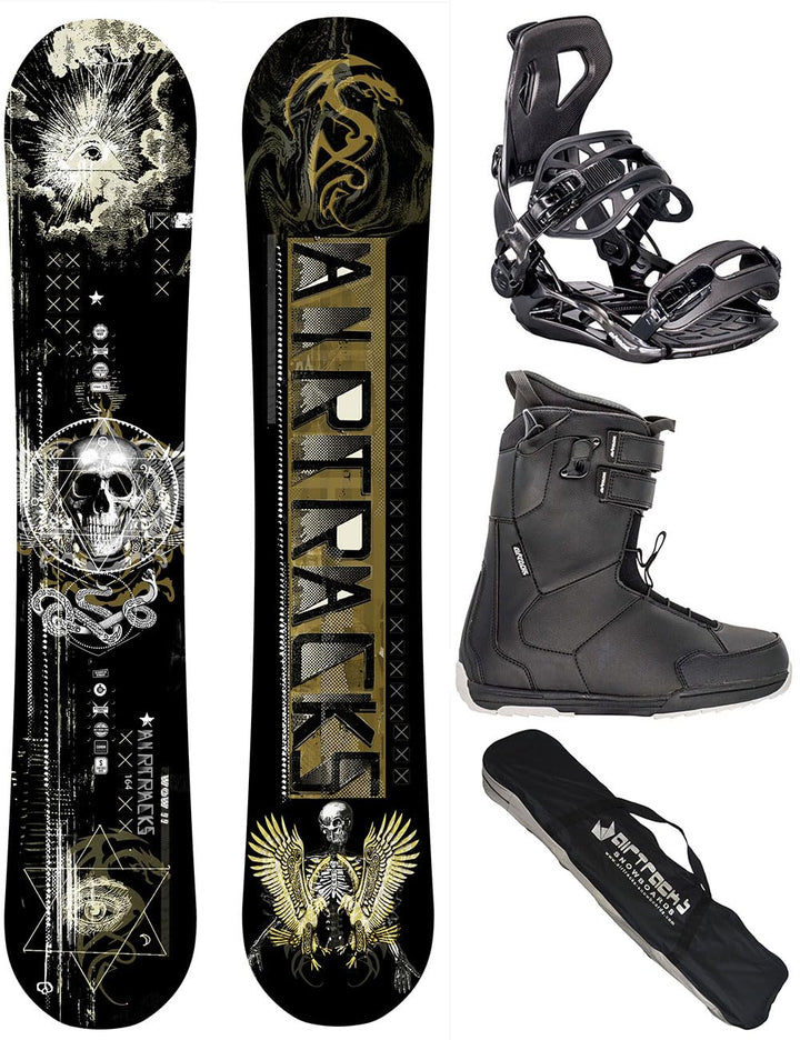 Airtracks Herren Snowboard Set Freeride Freestyle Carbon Board Wow Wide Hybrid Rocker + Snowboard Bi