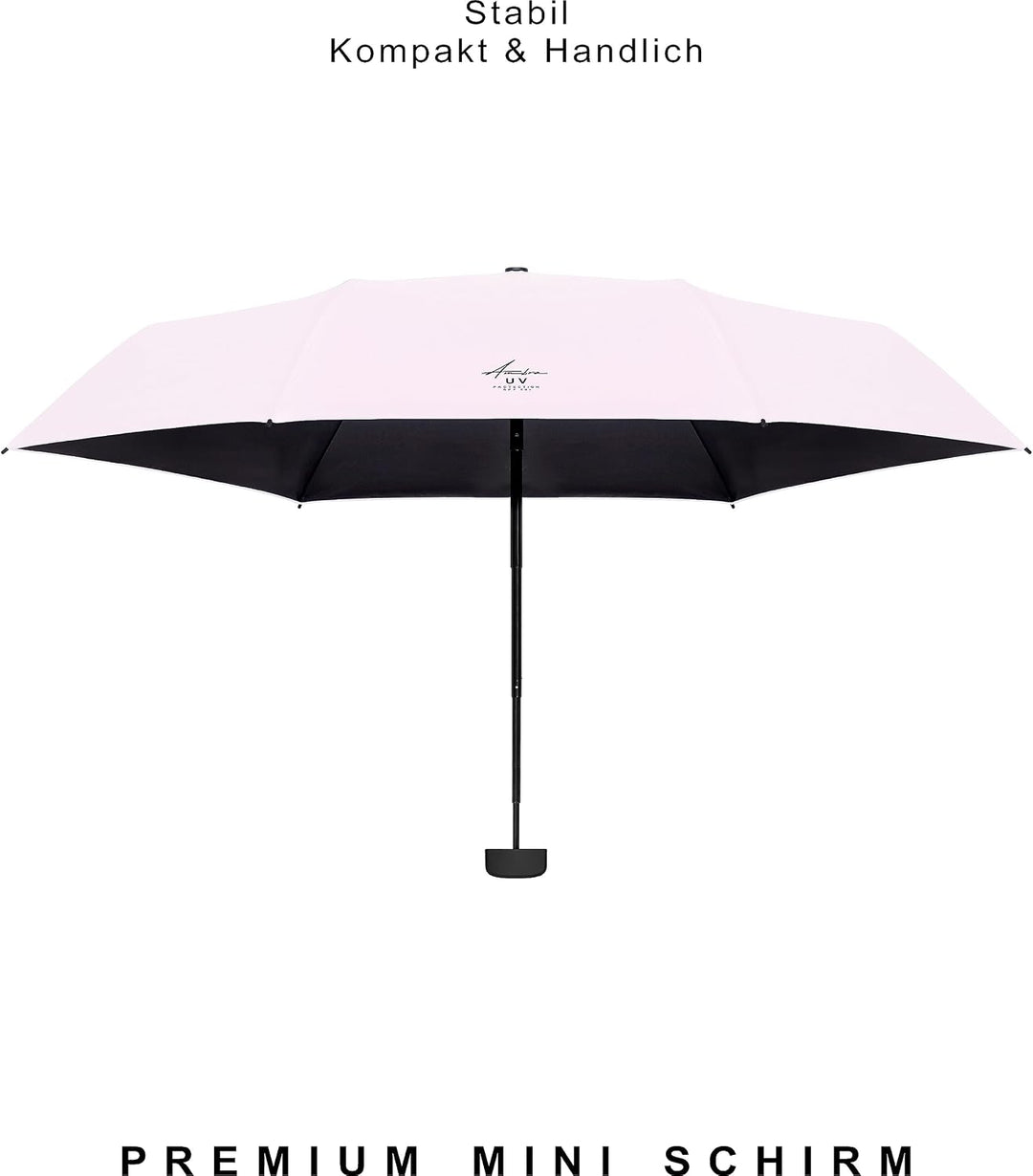 AMBRA Sturmfester Mini Reise-Regenschirm mit UV-Schutz Helles Rosa, Helles Rosa