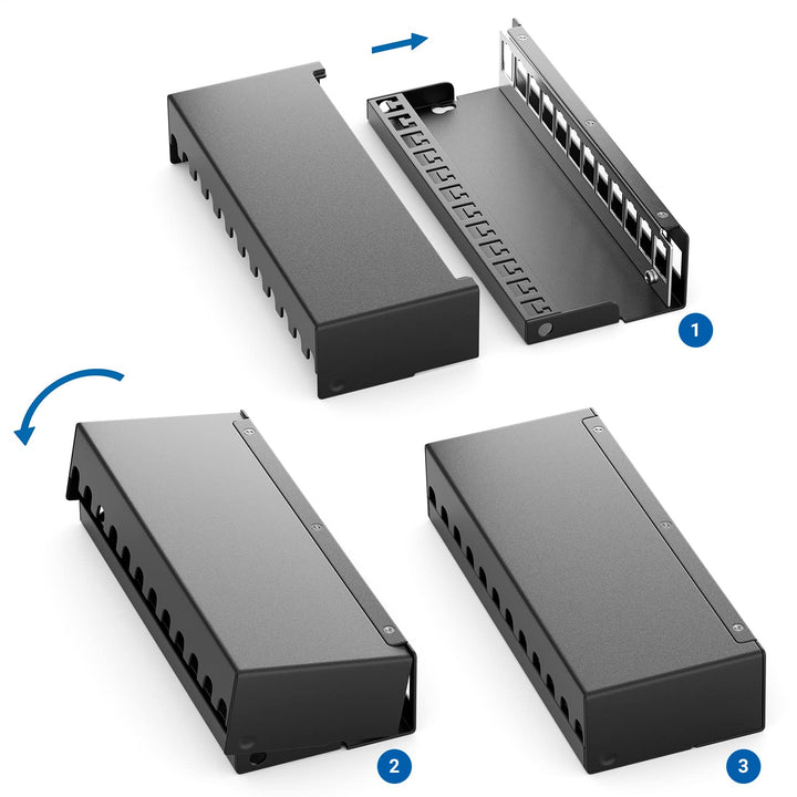 deleyCON 12 Port Patchpanel Set Patchfeld Verteilerfeld 1 HE + 12x RJ45 Keystone Jack Modul STP CAT6