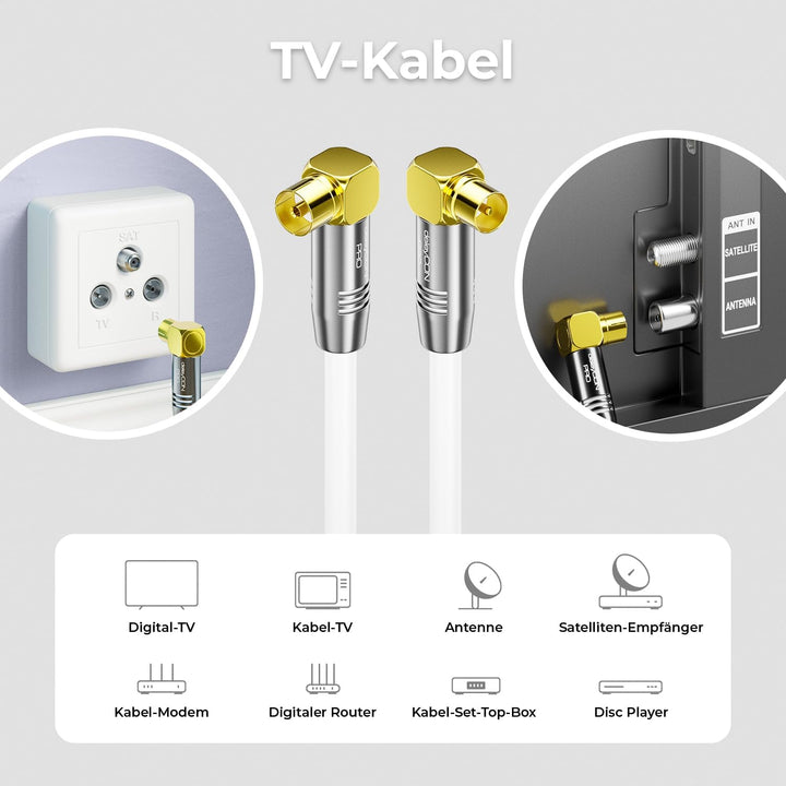 deleyCON 12,5m 4K TV Antennenkabel - 4K Ultra-HD Full HD HDTV - 2x Gewinkelt - Koaxialkabel - IEC-St