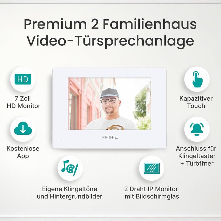 MATHFEL 2 Draht Bus IP 3 Familienhaus Video Türsprechanlage Fischaugenkamera 170 Grad, Aussenstation