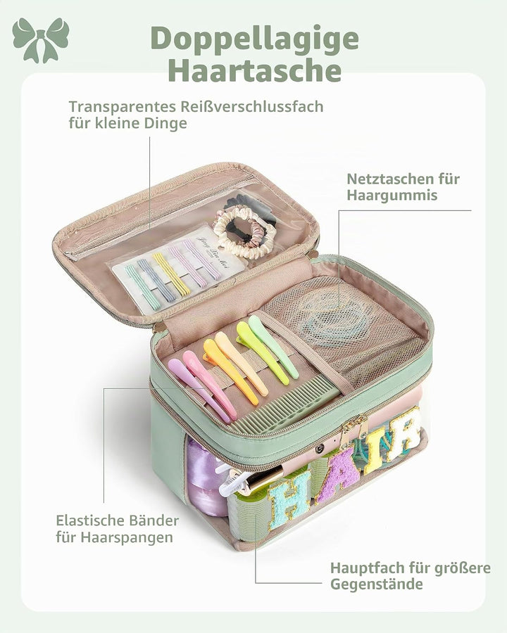 Haargummi Aufbewahrung, Transparente Tragetasche für Friseur Zubehör, Grün, Grün