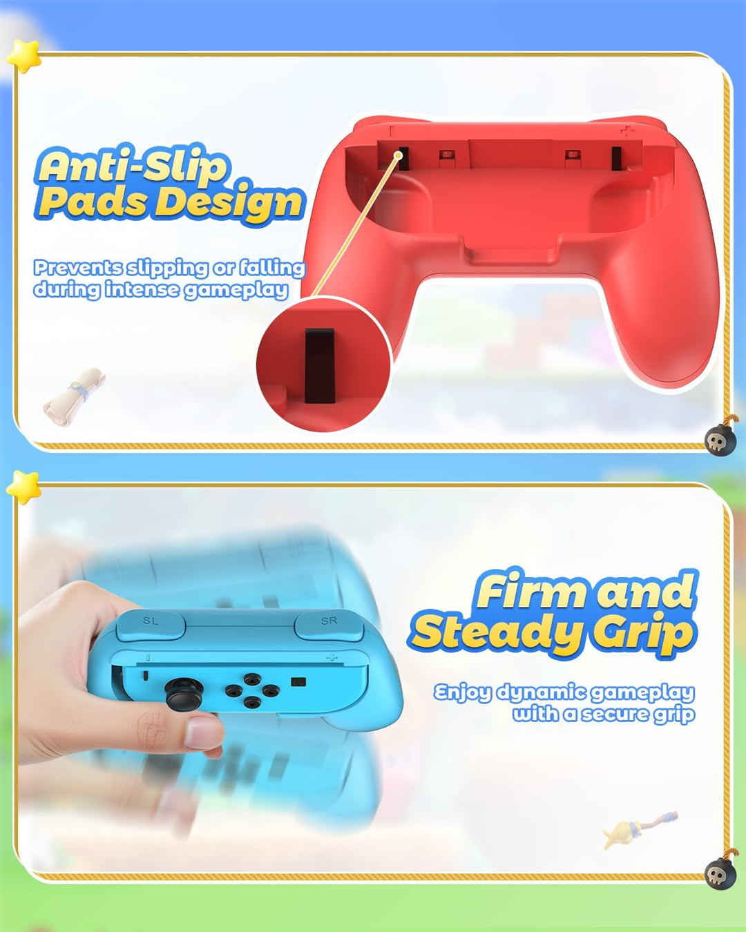 Joycon-Griff &amp; Halterung für Nintendo Switch/OLED, Blau/Rot, 2er-Pack | (Nicht für Switch 2) FYOUNG