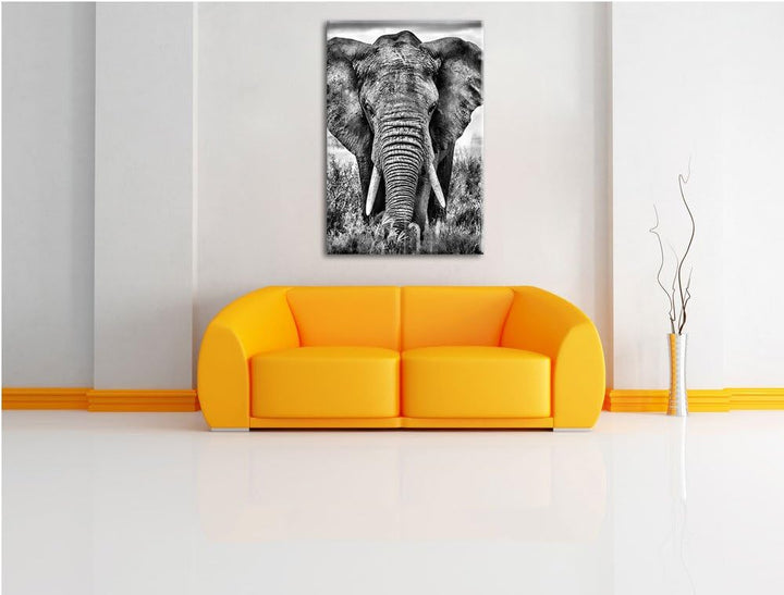 Pixxprint Imposanter Elefant / 100x70cm Leinwandbild bespannt auf Holzrahmen/Wandbild Kunstdruck Dek