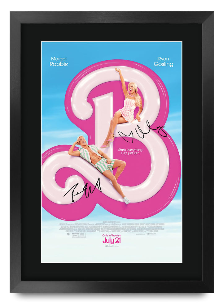 HWC Trading FR A3 The Barbie Movie Margot Robbie, Ryan Gosling Geschenke Geduckter Poster Signiertes