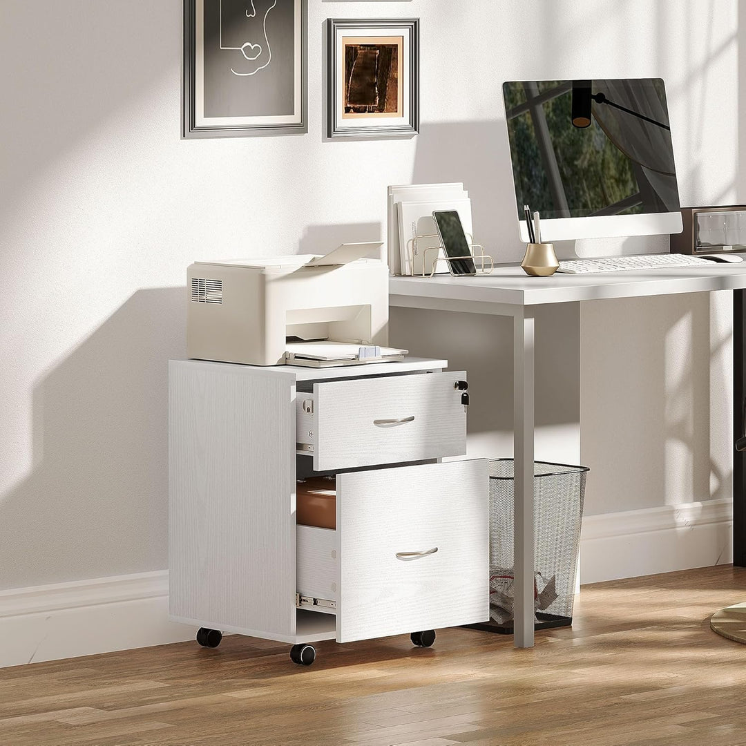 HOMCOM 2 Schubladen Abschliessbarer Aktenschrank mit Rädern, Mobiler Aktenschrank für Home Office, K