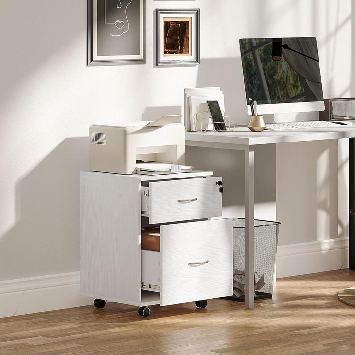 HOMCOM 2 Schubladen Abschliessbarer Aktenschrank mit Rädern, Mobiler Aktenschrank für Home Office, K