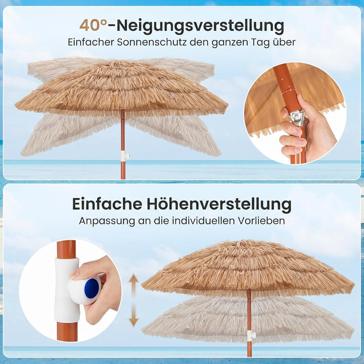 GOPLUS Sonnenschirm Hawaii, Ø 155 cm PP Strohschirm, Strandschirm | Sonnenschirm von 140-190 cm Höhe