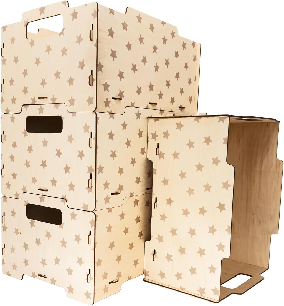 Dalber Spielzeugkiste Kinder Holz 2er-Set Sterne Grau