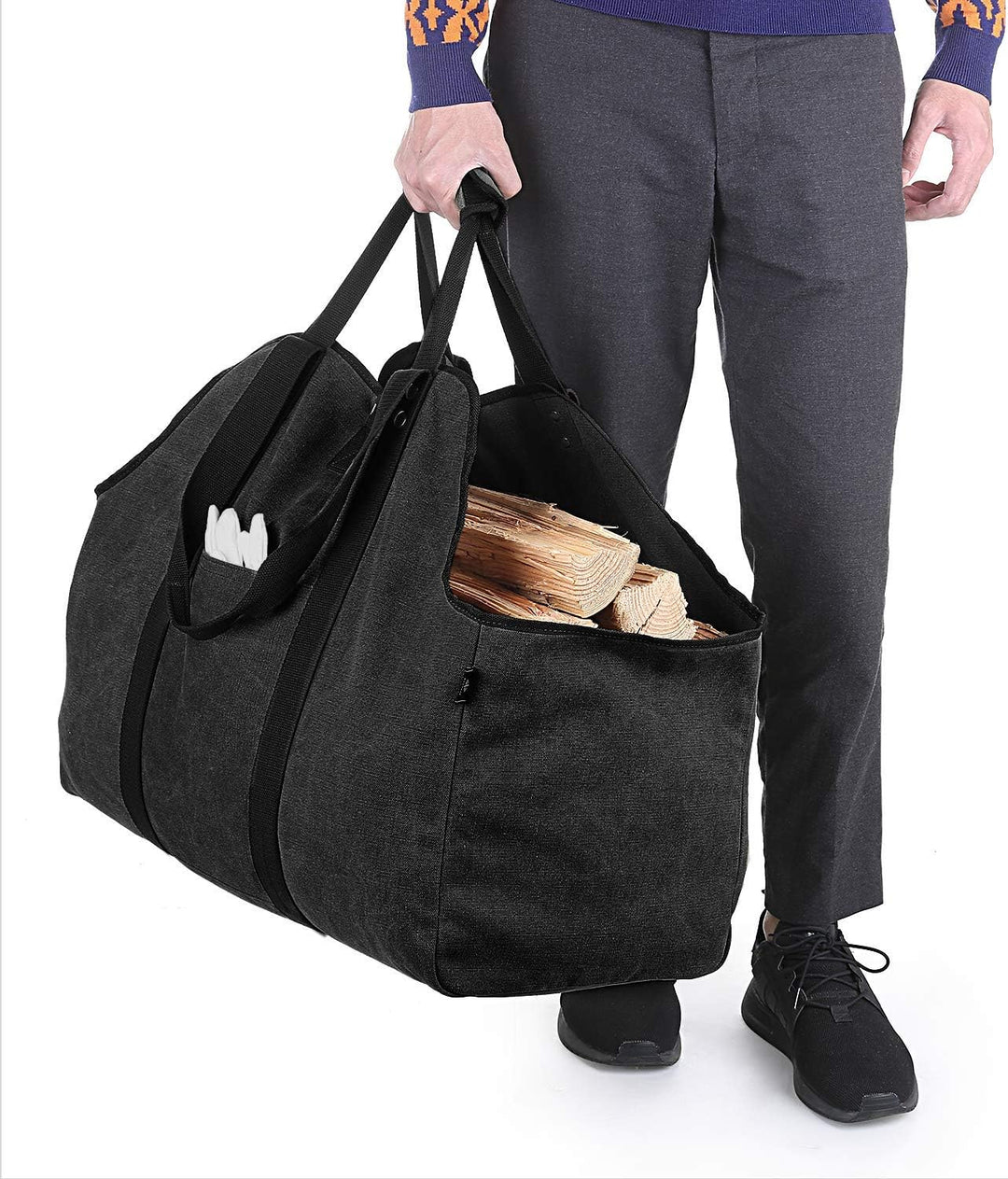 BONTHEE Extra Grosser Kaminholzträger Holzkorb Brennholztasche Tragetasche aus Segeltuch mit 2 Griff