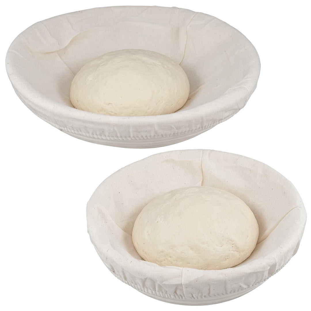 2er-Set Gärkörbchen Rund, 30x8cm &amp; 23x8cm Gärkorb Brot Rattan, Leineneinlage Spiralmuster, Sauerteig