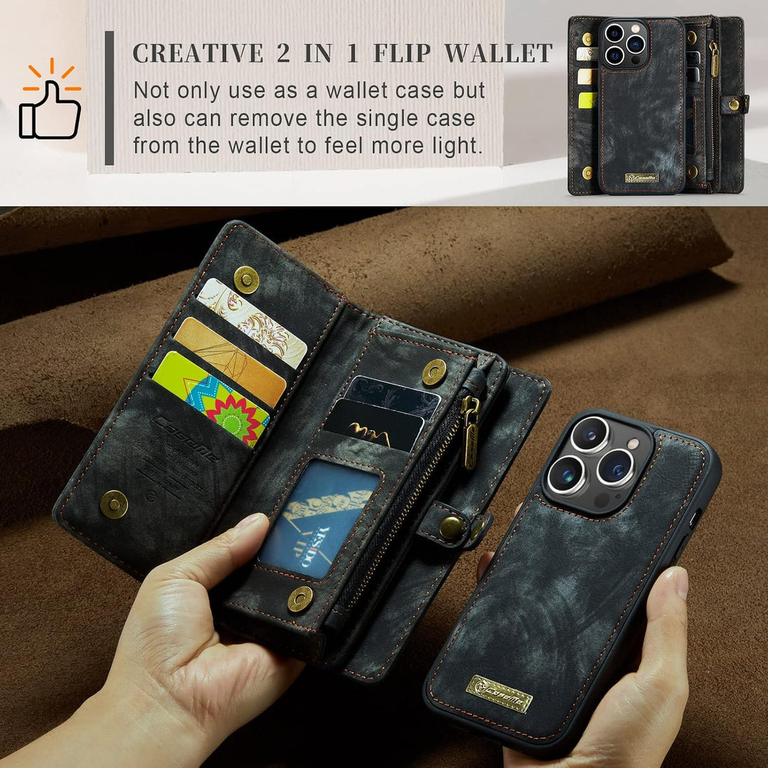UFinetech iPhone 14 Pro Hülle, Flip Leder TPU Stossfest Kartenfach Tasche Handyhülle iPhone 14 Pro (