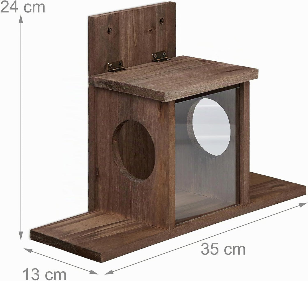 Relaxdays Eichhörnchen Futterhaus, Holz, 2 Eingänge &amp; Sitzplattformen, zum Aufhängen, Eichhörnchenfu