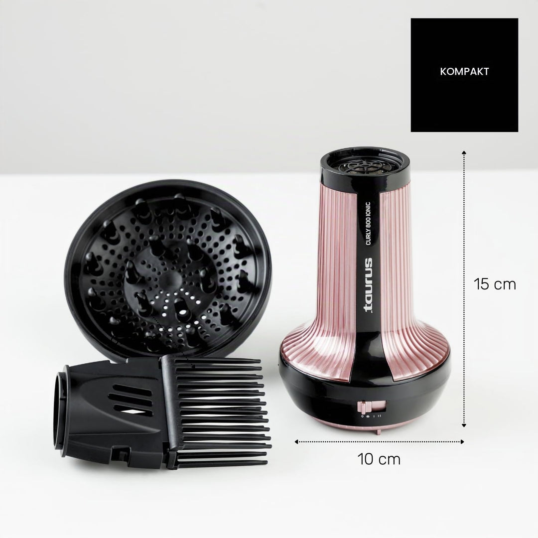 Taurus – Warmluft-Diffusor Curly | Für lockiges Haar | Ionic Care | Keramikbeschichtung | 3 Temperat
