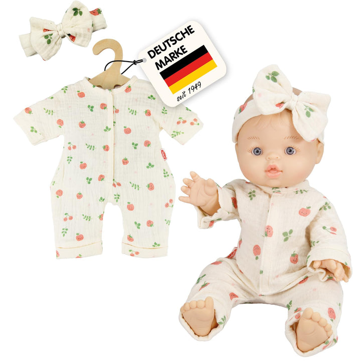 Heless 1681 - Musselin Puppen-Strampler Freche Früchtchenmit niedlichem Haarband, 100 % Bio-Baumwoll