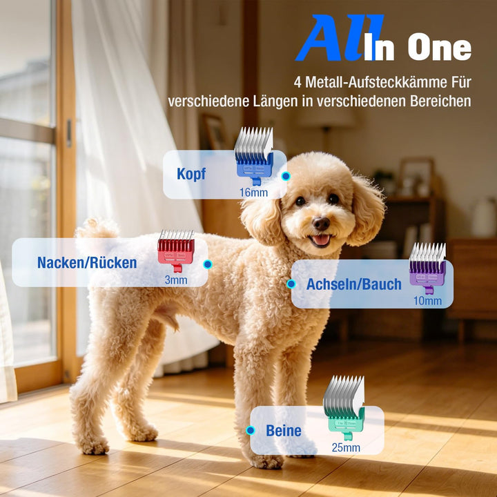 Hundeschermaschine mit Metall-Aufsteckkämme und Ersatzklinge Silber, Silber