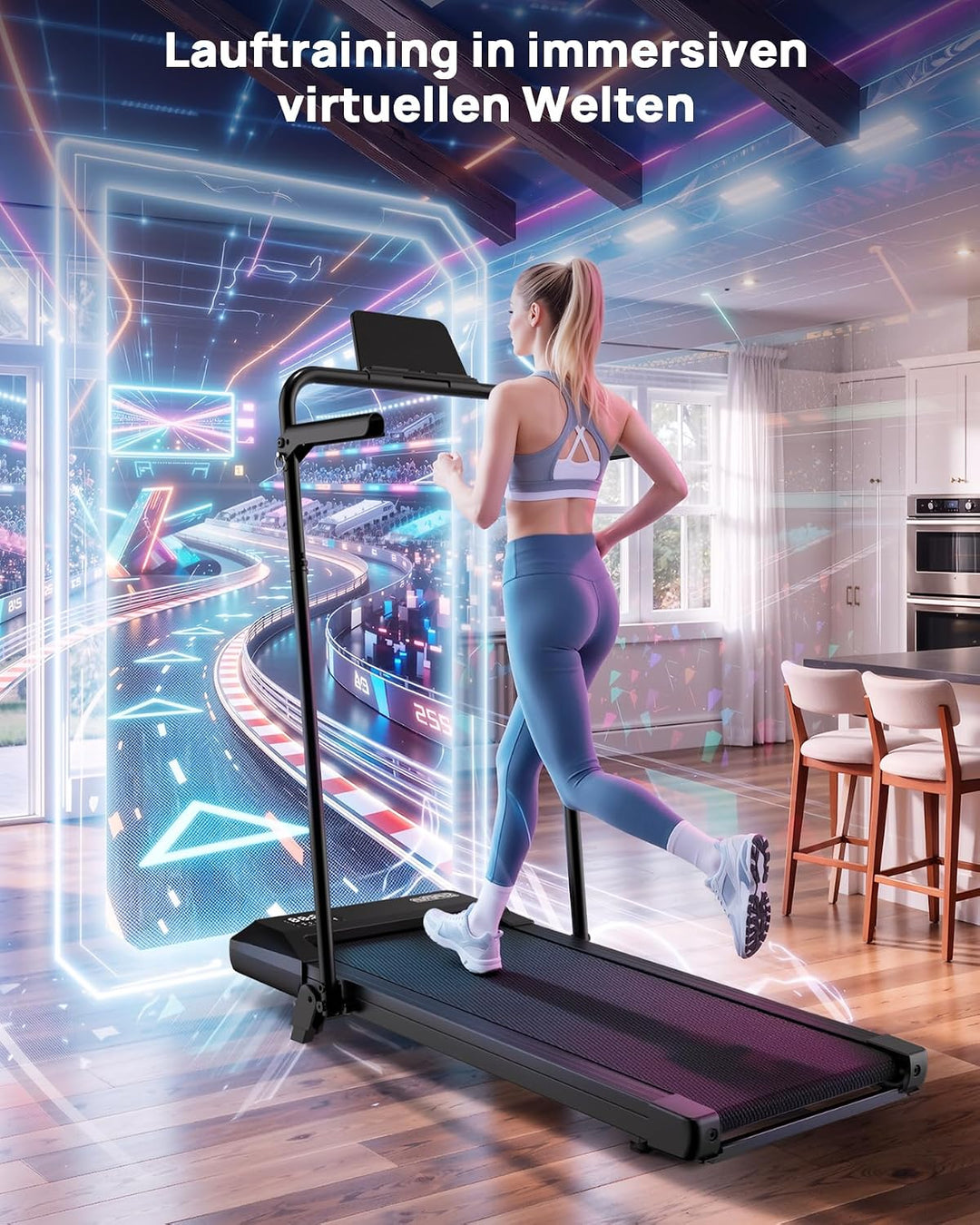 Superun Walking Pad mit Steigung, APP KI-Trainer, leises Büro Laufgerät Graphitschwarz 90cm, Graphit
