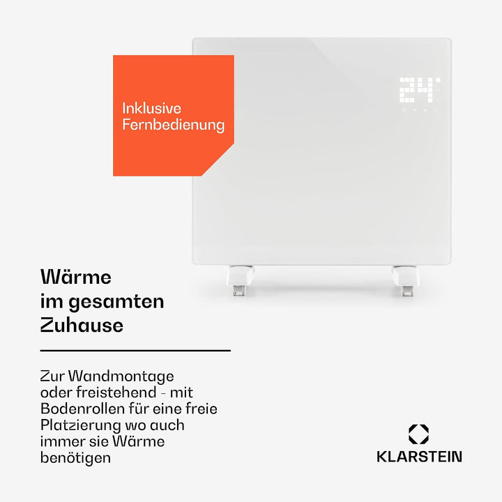 Klarstein Elektroheizung, Konvektor-Heizung mit Bodenrollen, Mobile Elektroheizung Energiesparend, S