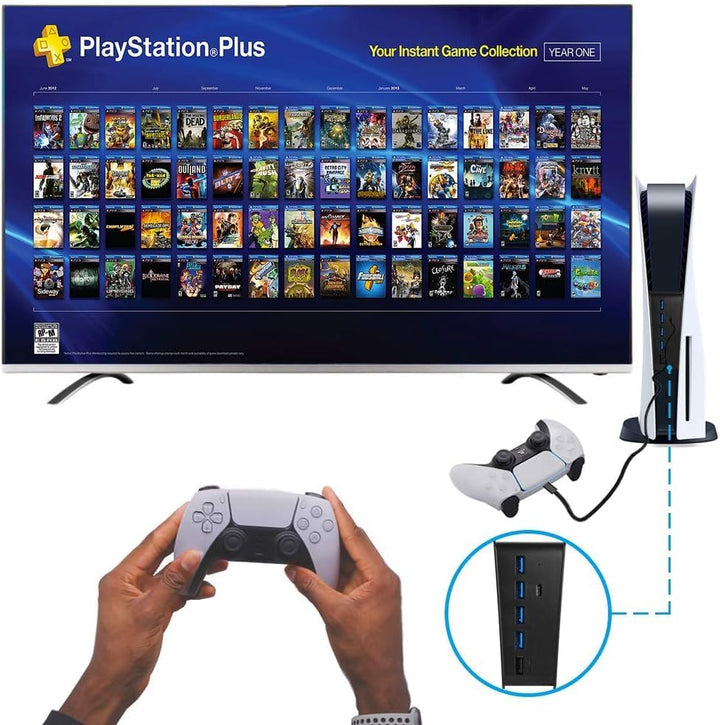 6 Port USB HUB for PS5, High-Speed Expansion Hub Charger Splitter Adapter with 4 USB + 1 USB Chargin