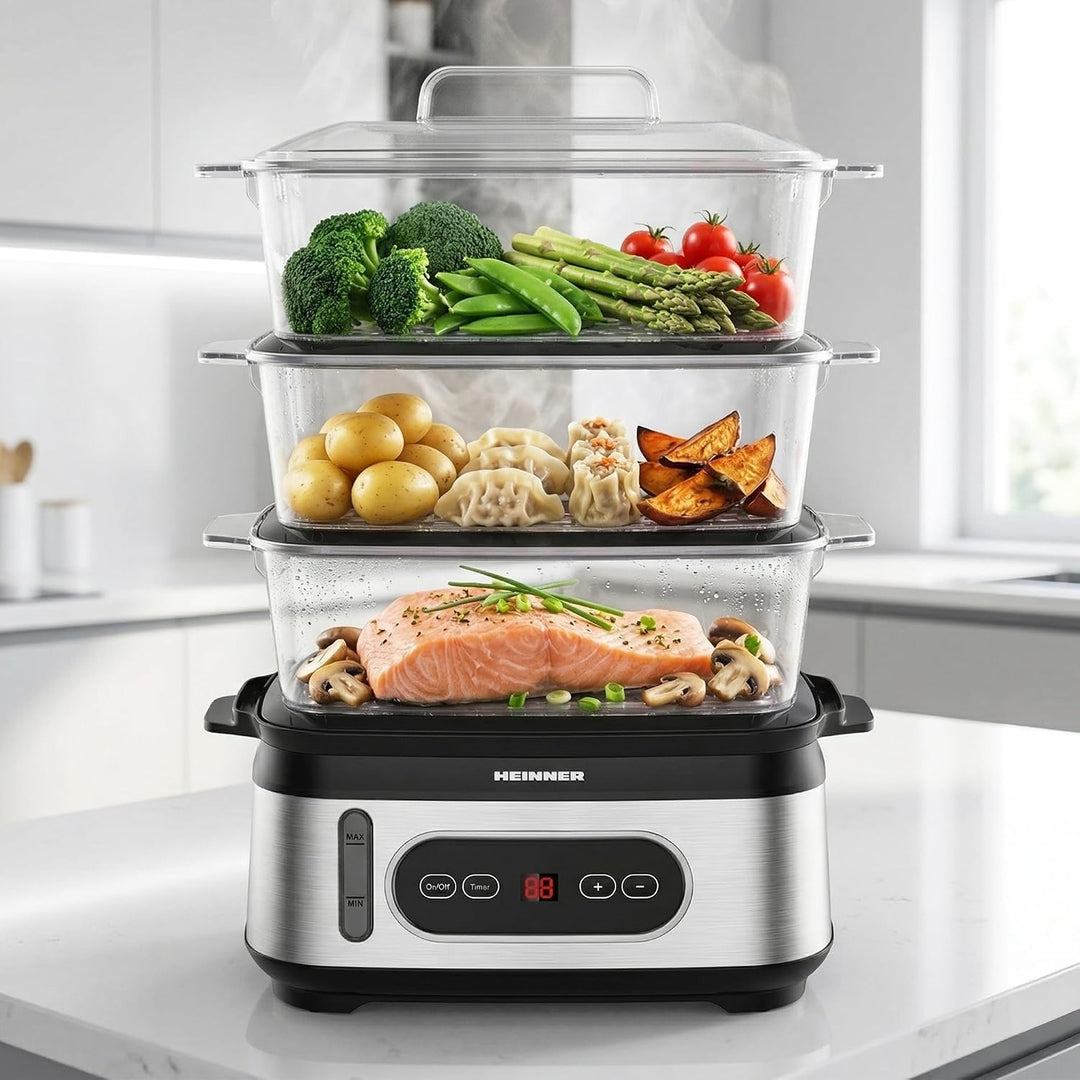 Steamer ONE STEAM HSA-D950SS Multicooker/Dampfgarer mit LED-Display, 950 W Leistung, 9 L Gesamtgarra