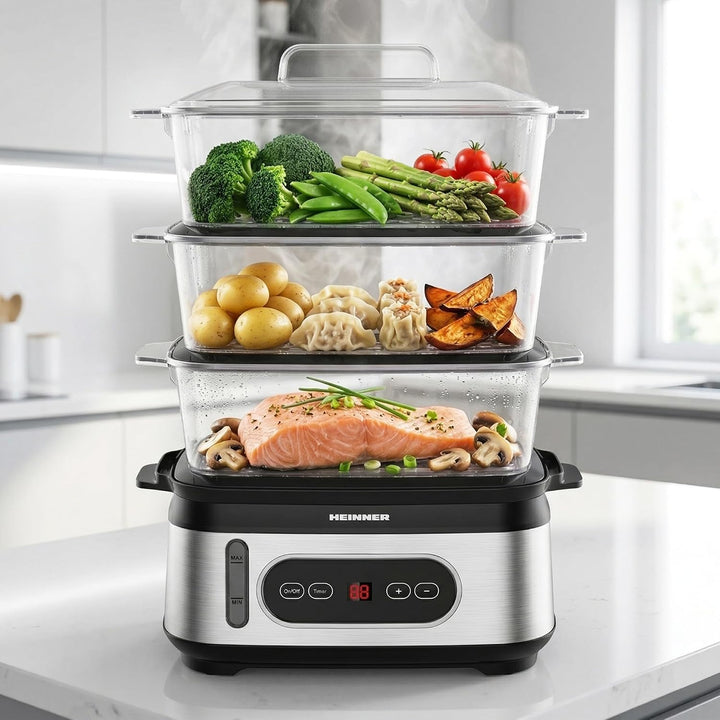 Steamer ONE STEAM HSA-D950SS Multicooker/Dampfgarer mit LED-Display, 950 W Leistung, 9 L Gesamtgarra